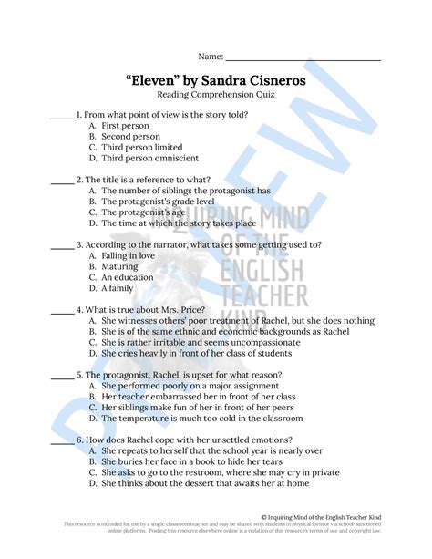 There are many similes used in the story. . Eleven sandra cisneros questions